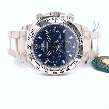 Rolex Daytona Chronograph 18K White Gold Oyster Bracelet Blue Dial 116509 ZEFVN1 - Beverly Hills Watch