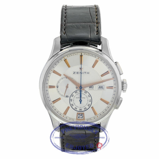 Zenith Captain Winsor Chrono 42mm Stainless Steel Silver Dial Black Alligator Strap 03.2070.4054/02.C711 DHUQPQ - Beverly Hills Watch Store