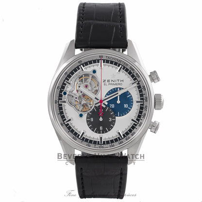 Zenith El Primero Chronomaster 1969 42MM Stainless Steel Silver Dial Black Alligator Strap 0320404061.69C A934LQ - Beverly Hills Watch Store