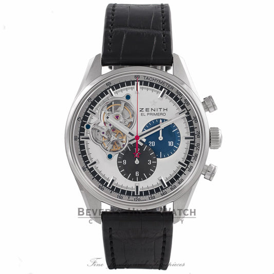 Zenith El Primero Chronomaster 1969 42MM Stainless Steel Silver Dial Black Alligator Strap 0320404061.69C A934LQ - Beverly Hills Watch Store