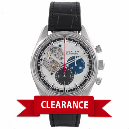 Zenith El Primero Chronomaster 1969 42MM Stainless Steel Silver Dial Black Alligator Strap 0320404061.69C A934LQ - Beverly Hills Watch Store