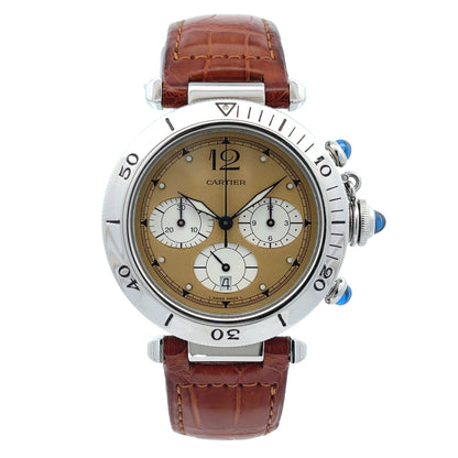 Cartier Pasha 38mm Chronograph Stainless Steel Safari - Beverly Hills Watch Company