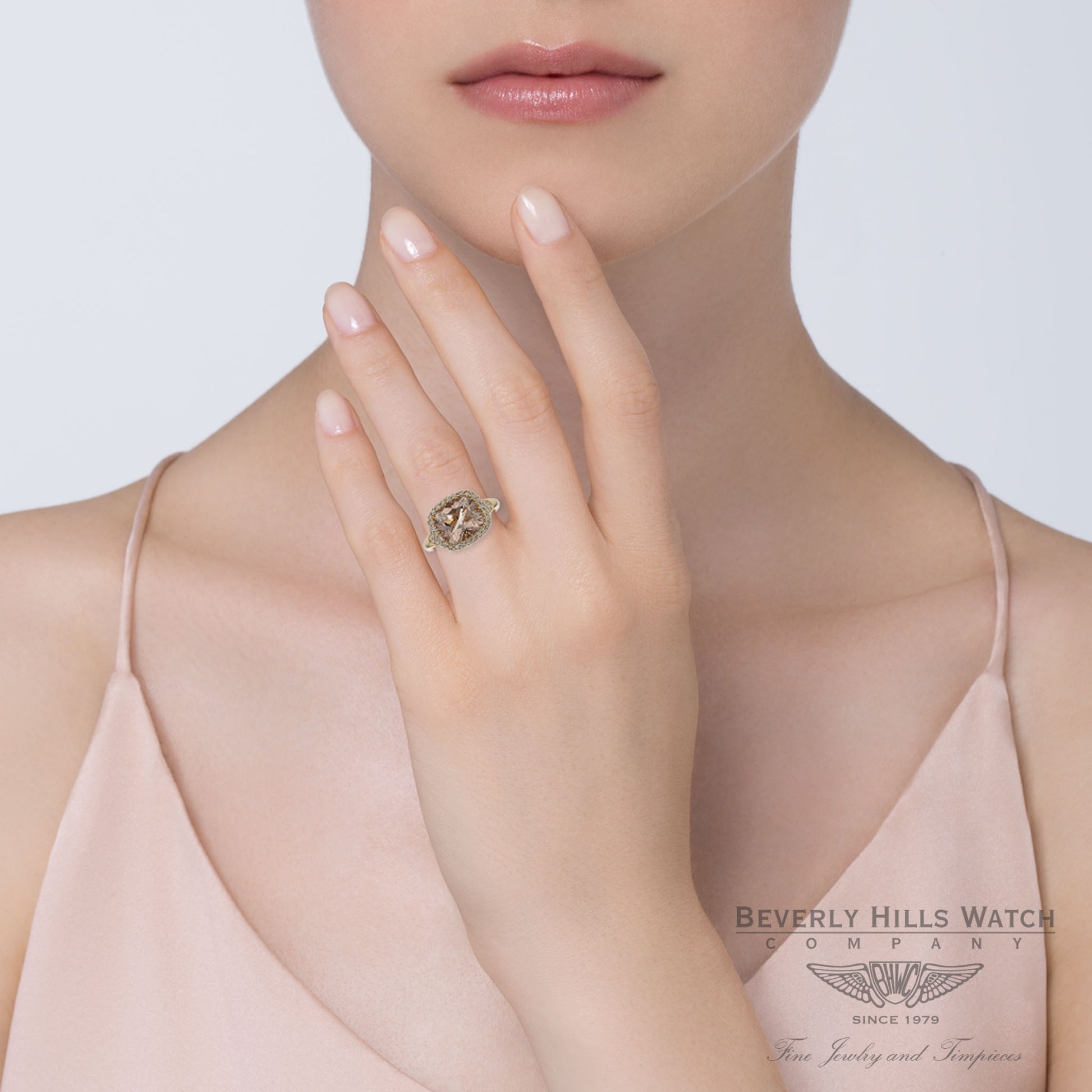Naira & C Cushion Cut Morganite Rose Gold Ring ZJL7VJ - Beverly Hills Watch and Jewelry Company