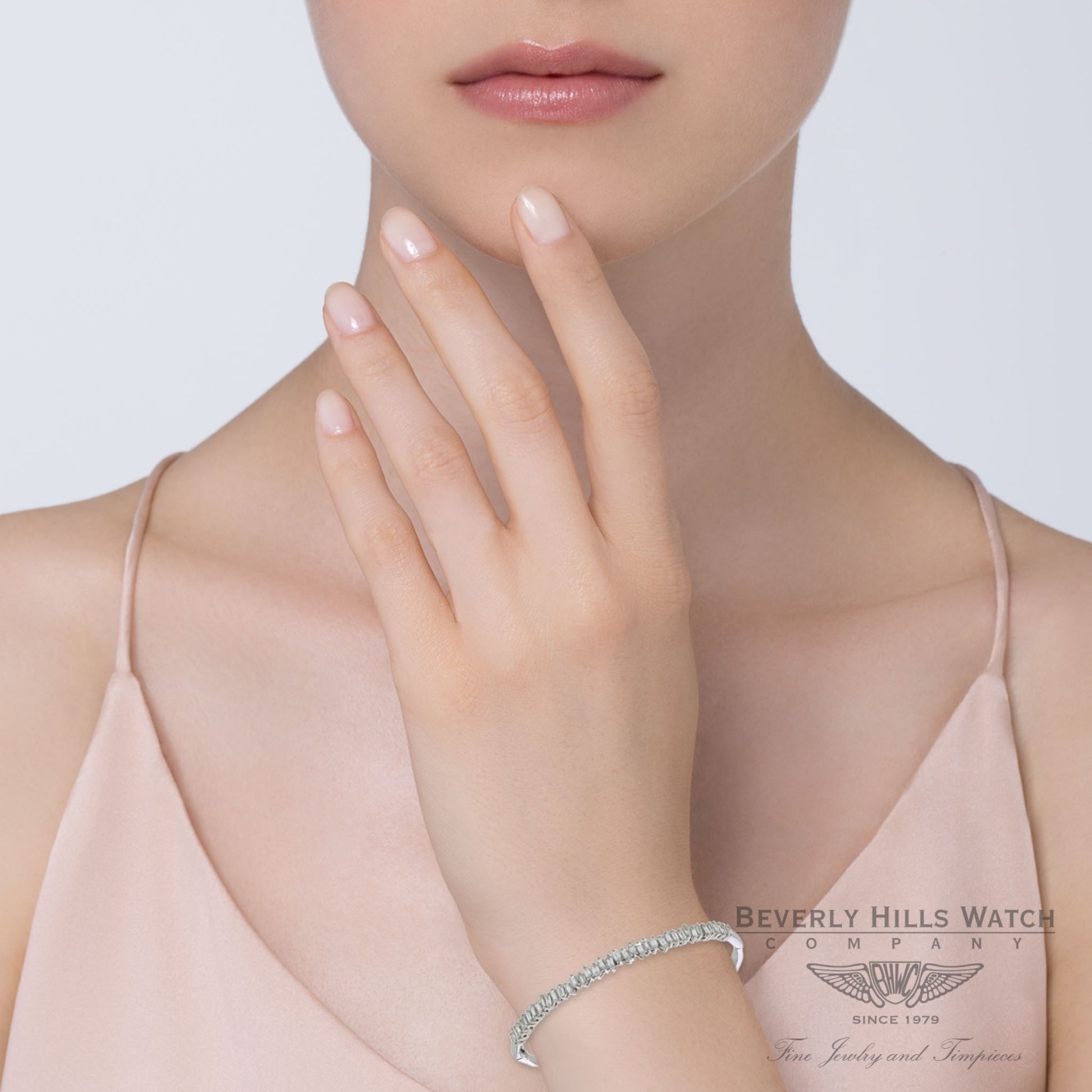 Naira & C Diamond Baguette Bangle Bracelet White Gold LDD3MZ - Beverly Hills Watch Company
