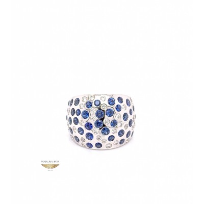 Naira & C Diamond and Sapphire Domed White Gold Ring 2667 - Beverly Hills Watch and Jewelry Company