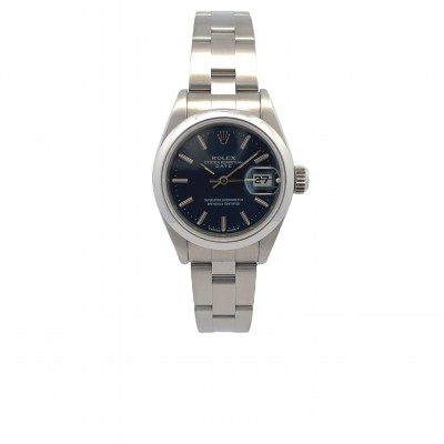 Rolex Datejust 26mm Smooth Bezel Blue Dial Oyster Bracelet 69160 - Beverly Hills Watch Company