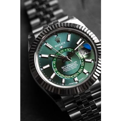 Rolex Sky-Dweller 42mm Stainless Steel Jubilee Green Dial 336934 - Beverly Hills Watch Company