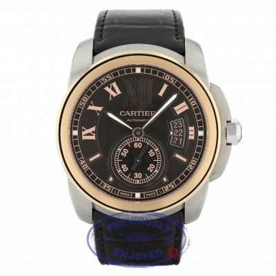 Cartier Calibre 42MM 18k Rose Gold Stainless Steel Chocolate Dial W7100051 699F6X - Beverly Hills Watch Company
