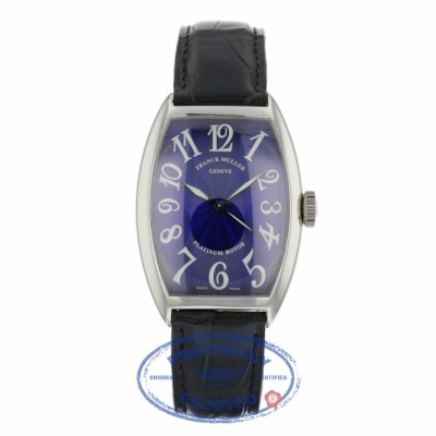 Franck Muller Tonneau Platinum Case Blue Guilloche Dial  5850SC Z338TQ - Beverly Hills Watch
