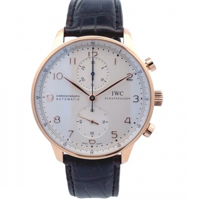 IWC Portugieser 40mm Rose Gold Chronograph Silver Dial IW371402 - Beverly Hills Watch Company
