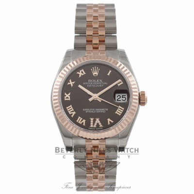Rolex Datejust 31MM Stainless Steel 18k Rose Gold Fluted Bezel IV Diamond Marker 178271 KL6MX1 - Beverly Hills Watch Company Watch Store
