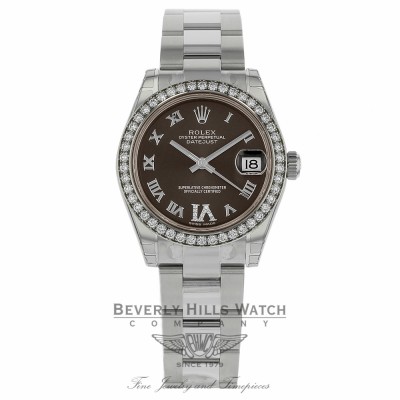 Rolex Datejust 31mm Stainless Steel Diamond Bezel Brown Diamond VI Dial 178384 VZC49Y - Beverly Hills Watch Company