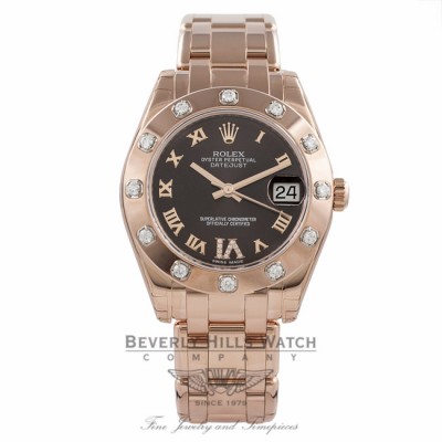 Rolex Masterpiece Datejust Special Edition 34MM 18k Rose Gold Diamond Bezel Chocolate Diamond Roman IV Dial 81315 IRRPUA - Beverly Hills Watch Company Watch Store