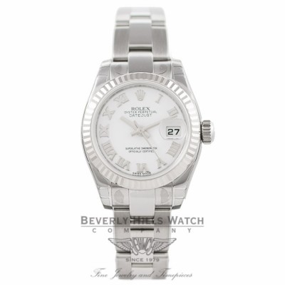 Rolex Lady Datejust 26MM Stainless Steel 18k White Gold Fluted Bezel 179174 - Beverly Hills Watch Company Watch Store