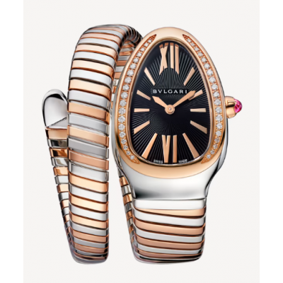 Serpenti Tubogas Rose Gold Diamond Bezel and Stainless Steel 102098 - Beverly Hills Watch Company