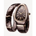 Serpenti Spiga Rose Gold Diamond Bezel Brown Ceramic 103060 - Beverly Hills Watch Company