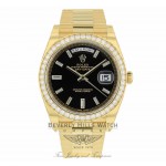 Rolex Day-Date 40mm 18k Yellow Gold Diamond Bezel Black Baguette Diamond Dial President 228348 8C1TFM - Beverly Hills Watch Company