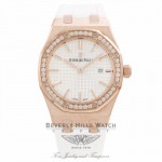 Audemars Piguet Royal Oak 33MM Ladies Rose Gold Diamond Bezel Rubber Strap 67651OR.ZZ.D010CA.01 - Beverly Hills Watch Company Watch Store