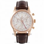 Breitling Transocean Chronograph GMT Silver Dial 18k Rose Gold Brown Alligator Strap RB045112/G773 - Beverly Hills Watch Company Watch Store