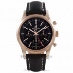 Breitling Transocean Chronograph GMT Black Dial 18k Rose Gold Black Alligator Strap RB045112/BC68 - Beverly Hills Watch Company Watch Store