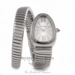 Bulgari Serpenti Tubogas 35MM Stainless Steel Silver Dial Diamond SP35C6SDS.1T/L VCA2FW - Beverly Hills Watch Store