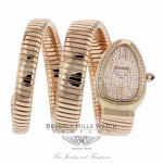 Bulgari Serpenti Tubogas 18k Pink Gold Diamond Pave Dial Quartz SPP35D2GDG.2T 8W0QCP - Beverly Hills Watch Company  