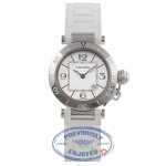 Cartier Pasha Seatimer 33MM Stainless Steel Silver Dial White Rubber Strap W3140002 VPEMNE - Beverly Hills Watch Company Watch Store