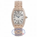 Franck Muller Cintree Curvex 18k Rose Gold Silver Dial Diamond Bezel 1752QZD YCBLSY - Beverly Hills Watch Company Watch Store