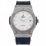 Hublot Classic Fusion 45MM Titanium Silver Dial Black Strap 511.NX.2610.LR FQ9158 - Beverly Hills Watch Company Watch Store