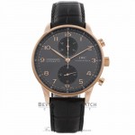 IWC Portuguese Chronograph 40MM Rose Gold Grey Dial Black Alligator Strap IW371482 NMQXW4 - Beverly Hills Watch Store