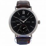 IWC Portofino Stainless Steel Alligator Strap Black Dial IW510102 KL558C - Beverly Hills Watch Company Watch Store