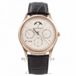 Jaeger Le-Coultre Ultra Thin Perpetual 39MM 18K Rose Gold Eggshell Beige Dial Power Reserve Q1302520 AKT2BP - Beverly Hills Watch Company Watch Store