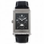 Jaeger Le Coultre Grande Reverso Duo Stainless Steel Black/ Silver Dial Black Alligator Strap Q3748421 UTNYN8 - Beverly Hills Watch Store