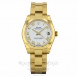 Rolex Datejust 31mm Yellow Gold Domed Bezel Oyster Bracelet White Dial 178248 D2F384 - Beverly Hills Watch Company