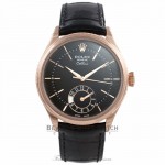 Rolex Cellini Dual Time 39MM 18k Rose Gold Domed and Fluted Bezel Black Dial 50525 FTM36X - Beverly Hills Watch Company Watch Store