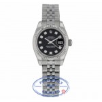 Rolex Lady Datejust 26mm Stainless Steel Jubilee Black Diamond Dial White Gold Fluted Bezel 179174 6W9MRK - Beverly Hills Watch Company