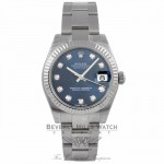 Rolex Datejust 31MM Stainless Steel 18k White Gold Fluted Bezel Blue Diamond Dial 178274 NWJY11 - Beverly Hills Watch Company Watch store