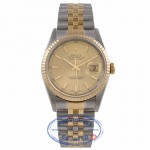 Rolex Datejust 36MM 18k Yellow Gold Stainless Steel Fluted Bezel Champagne Dial Index Markers 16233 VJ1623 - Beverly Hills Watch Company Watch Store