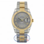 Rolex Datejust 36mm Stainless Steel and Yellow Gold Oyster Bracelet Rhodium Roman Numeral Dial Fluted Bezel 116233 YFKZE9 - Beverly Hills Watch Company