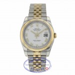 Rolex Datejust 36mm Yellow Gold and Steel Fluted Bezel White Dial Roman Jubilee Bracelet 116233 J6VW5M - Beverly Hills Watch Company