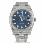 Rolex Datejust 41mm 18k White Gold Blue Diamond Dial Stainless Steel Oyster Bracelet 126334 DQVD87 - Beverly Hills Watch