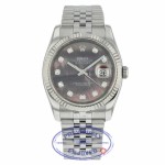 Rolex Datejust 36mm Stainless Steel White Gold Fluted Bezel Dark Mother of Pearl Diamond Dial 116234 JUDMH5 - Beverly Hills Watch