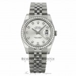 Rolex Datejust 36mm Stainless Steel Silver Diamond Dial Diamond Bezel 116244 P2WT5N - Beverly Hills Watch Company