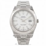 Rolex Datejust II 41MM White Gold Fluted Bezel White Dial 116334 PFW7EW - Beverly Hills Watch Company Watch Store