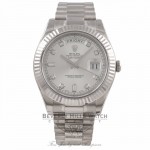 Rolex Day-Date II 18K White Gold Silver Diamond Dial Fluted Bezel President 218239 A5CMPZ- Beverly Hills Watch Company Watch Store