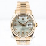 Rolex Day Date 18K Rose Gold President Bracelet Silver Diamond Dial Watch 118205 Beverly Hills Watch Company Watches