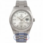 Rolex Day-Date II 18K White Gold Silver Diamond Dial Fluted Bezel President 218239 TPUF62- Beverly Hills Watch Company Watch Store