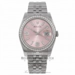 Rolex Datejust 36mm Stainless Steel Pink Wave Diamond Dial Diamond Bezel 116244 Y8T803 - Beverly Hills Watch Company Watch Store