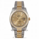 Rolex DateJust 18K Yellow Gold Stainless Steel Fluted Bezel Champagne Diamond Dial 116233 VK7R2F - Beverly Hills Watch Company Watch Store