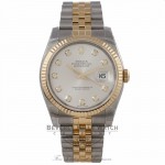 Rolex Datejust 36MM 18K Yellow Gold Stainless Steel 18k Yellow Gold Fluted Bezel Silver Diamond Dial 116233 0HE232 - Beverly Hills Watch Company Watch Store